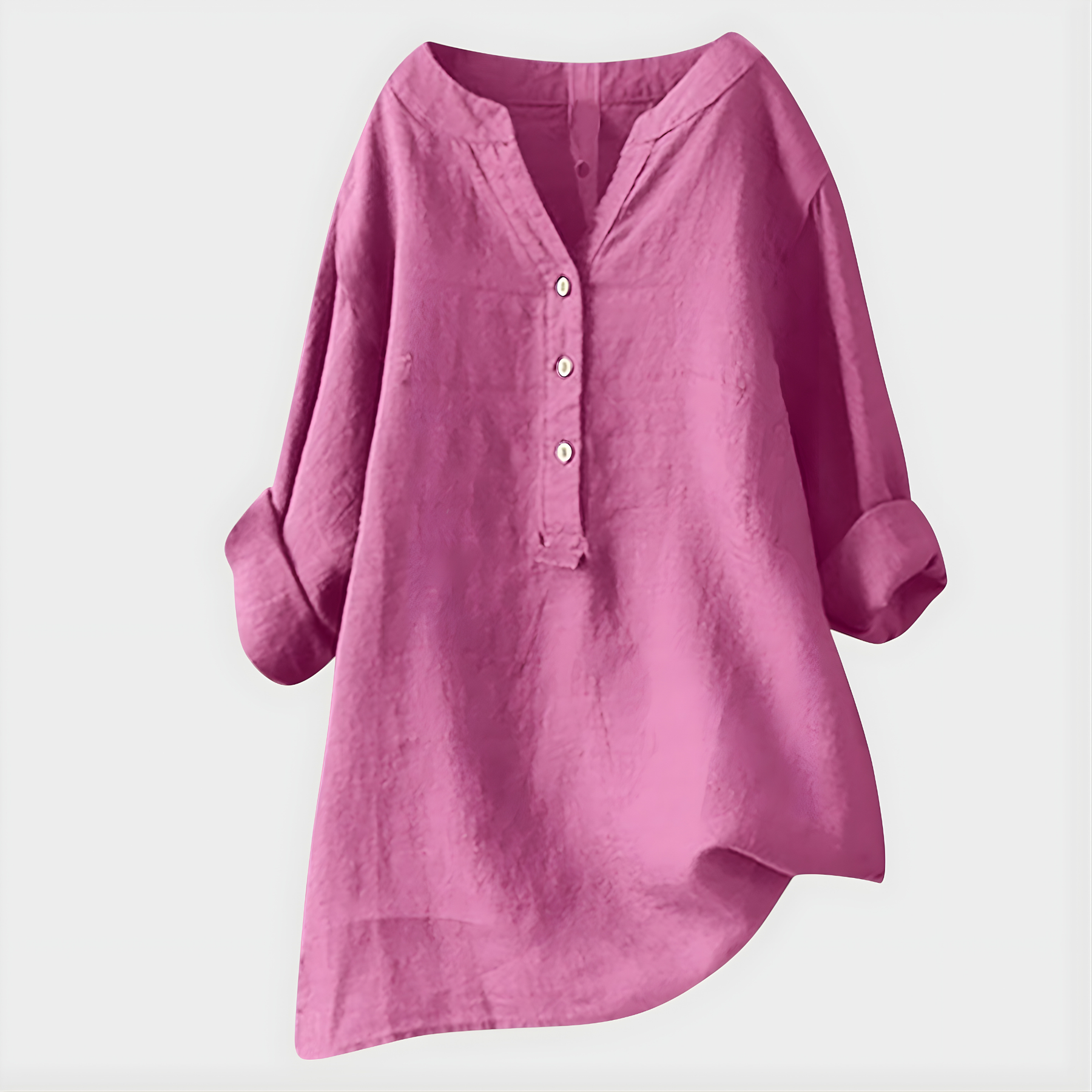Veronique Elegant Cotton-Linen V-Neck Blouse
