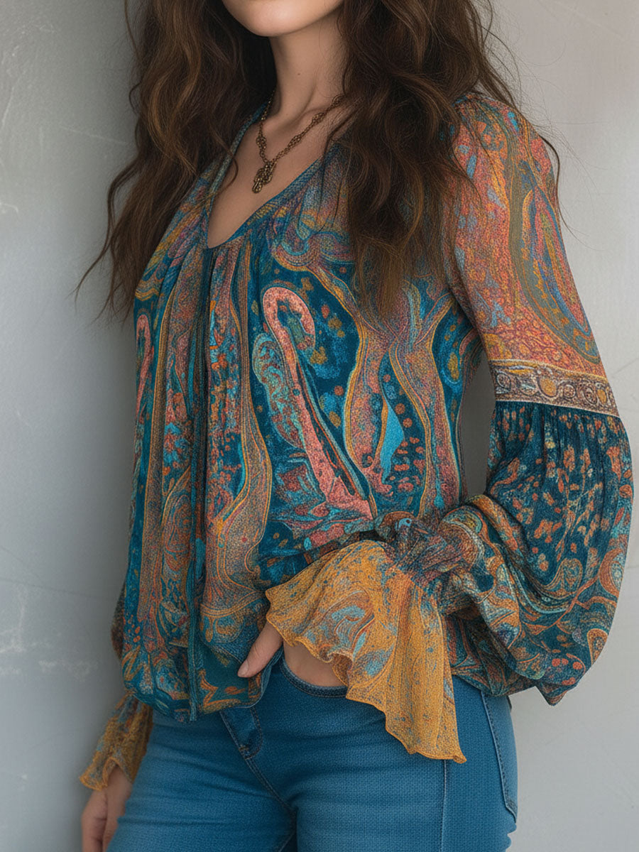Selah™ Boho Paisley Chiffon Blouse