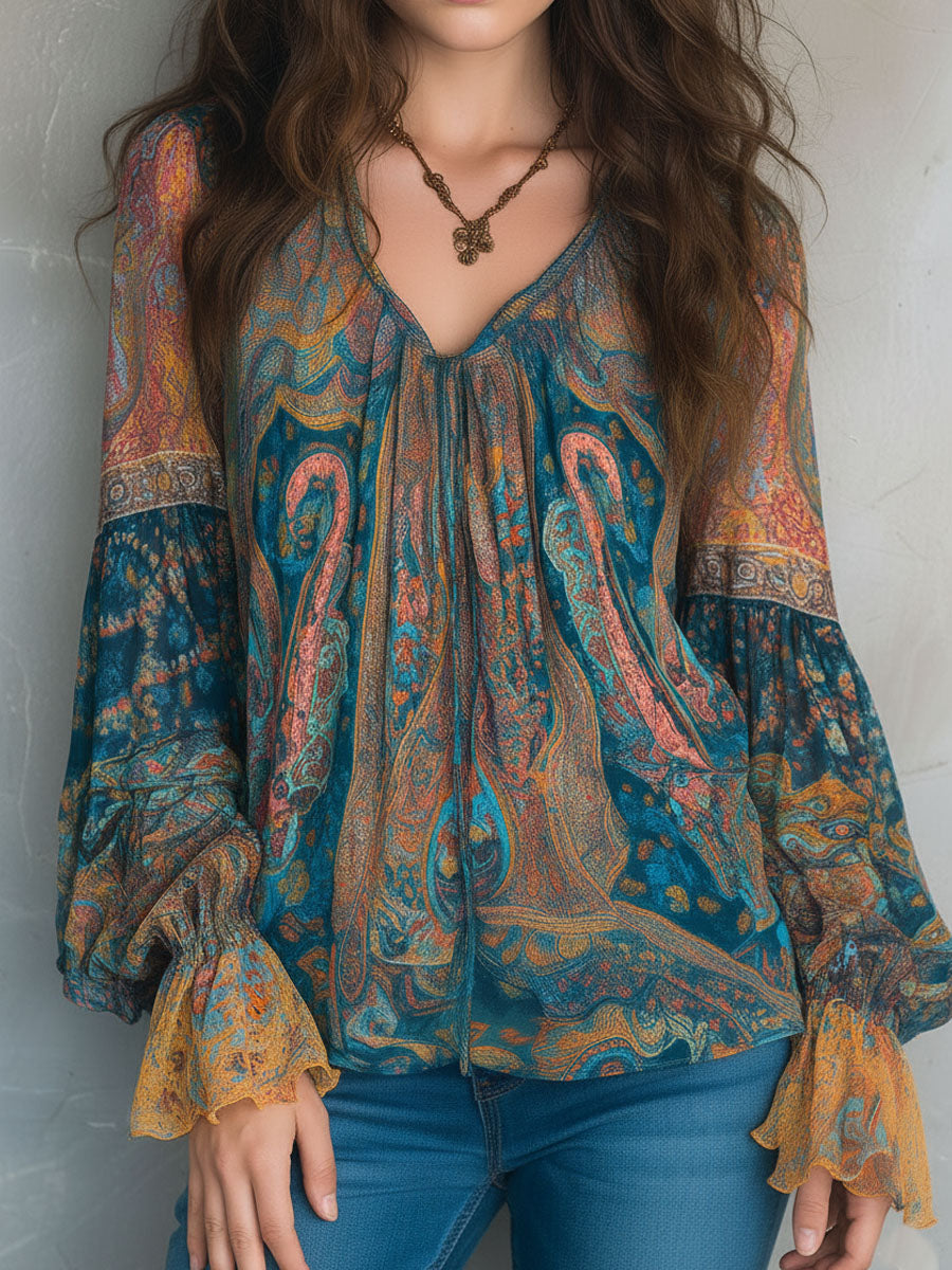 Selah™ Boho Paisley Chiffon Blouse