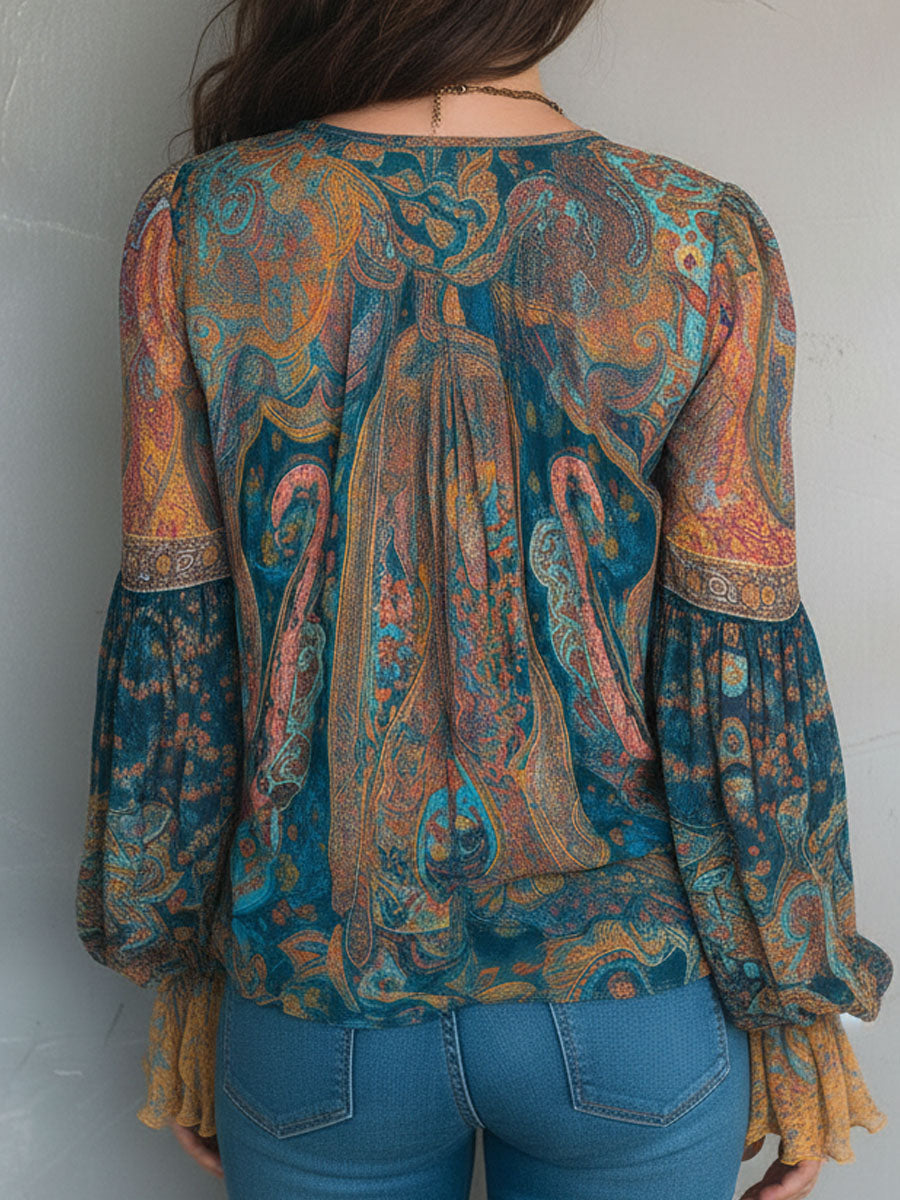 Selah™ Boho Paisley Chiffon Blouse