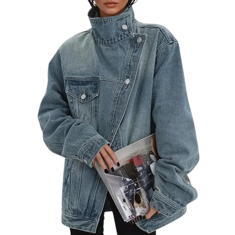 Jackie™ Vintage Washed High Neck Asymmetric Jacket