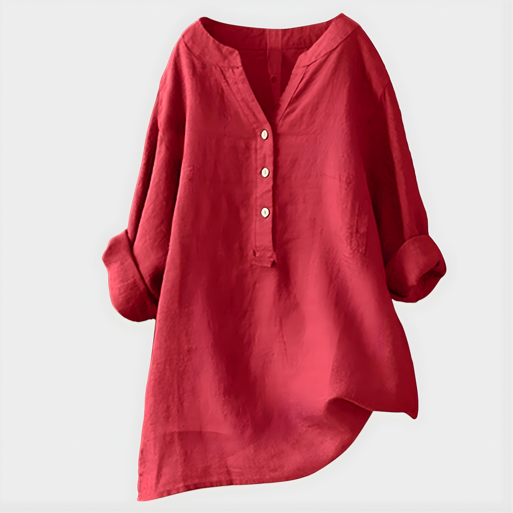 Veronique Elegant Cotton-Linen V-Neck Blouse