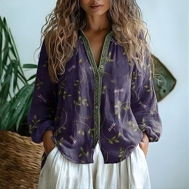 Toinette™ - Vintage Blouse With Leaf Print