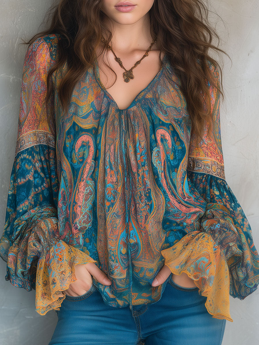 Selah™ Boho Paisley Chiffon Blouse