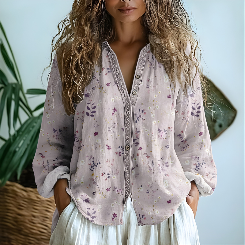Toinette™ - Vintage Blouse With Leaf Print