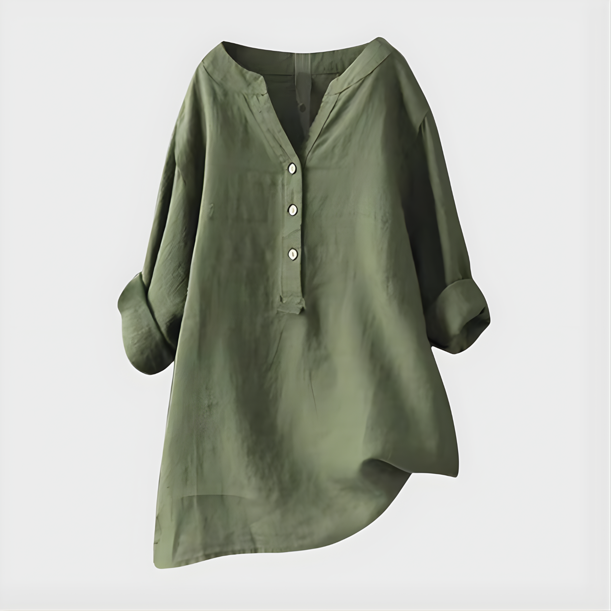 Veronique Elegant Cotton-Linen V-Neck Blouse