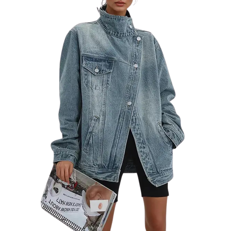 Jackie™ Vintage Washed High Neck Asymmetric Jacket