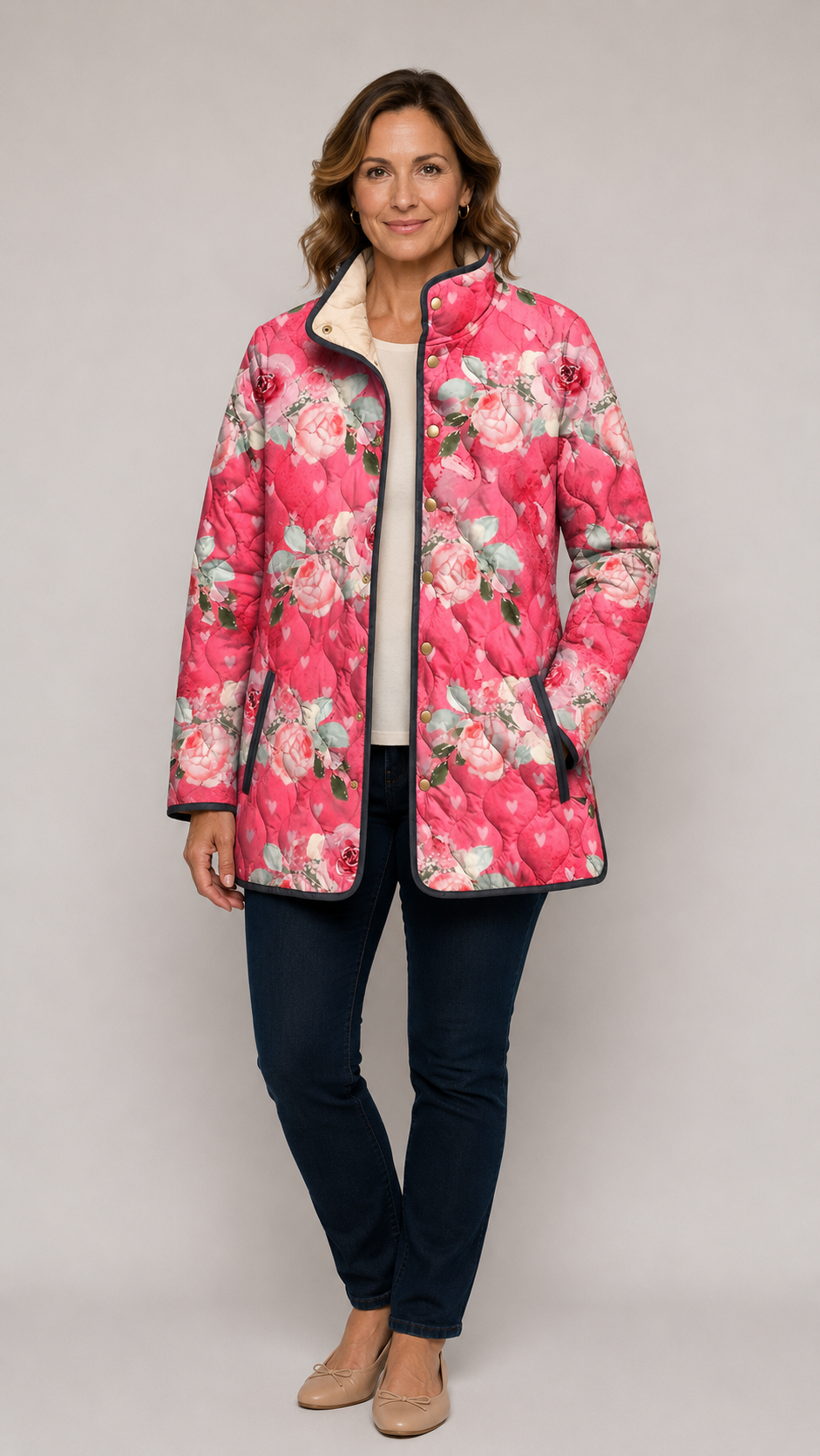 ASTRID™ | Charming Quilted Jacket with Pink Floral Print