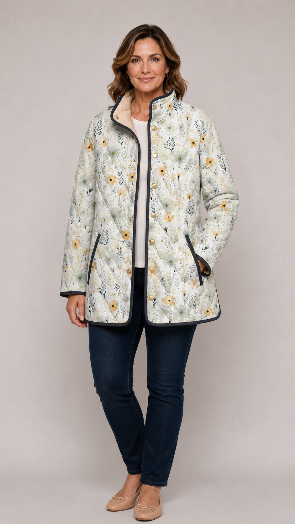 HATTIE™ | Enchanting Floral Print Quilted Jacket