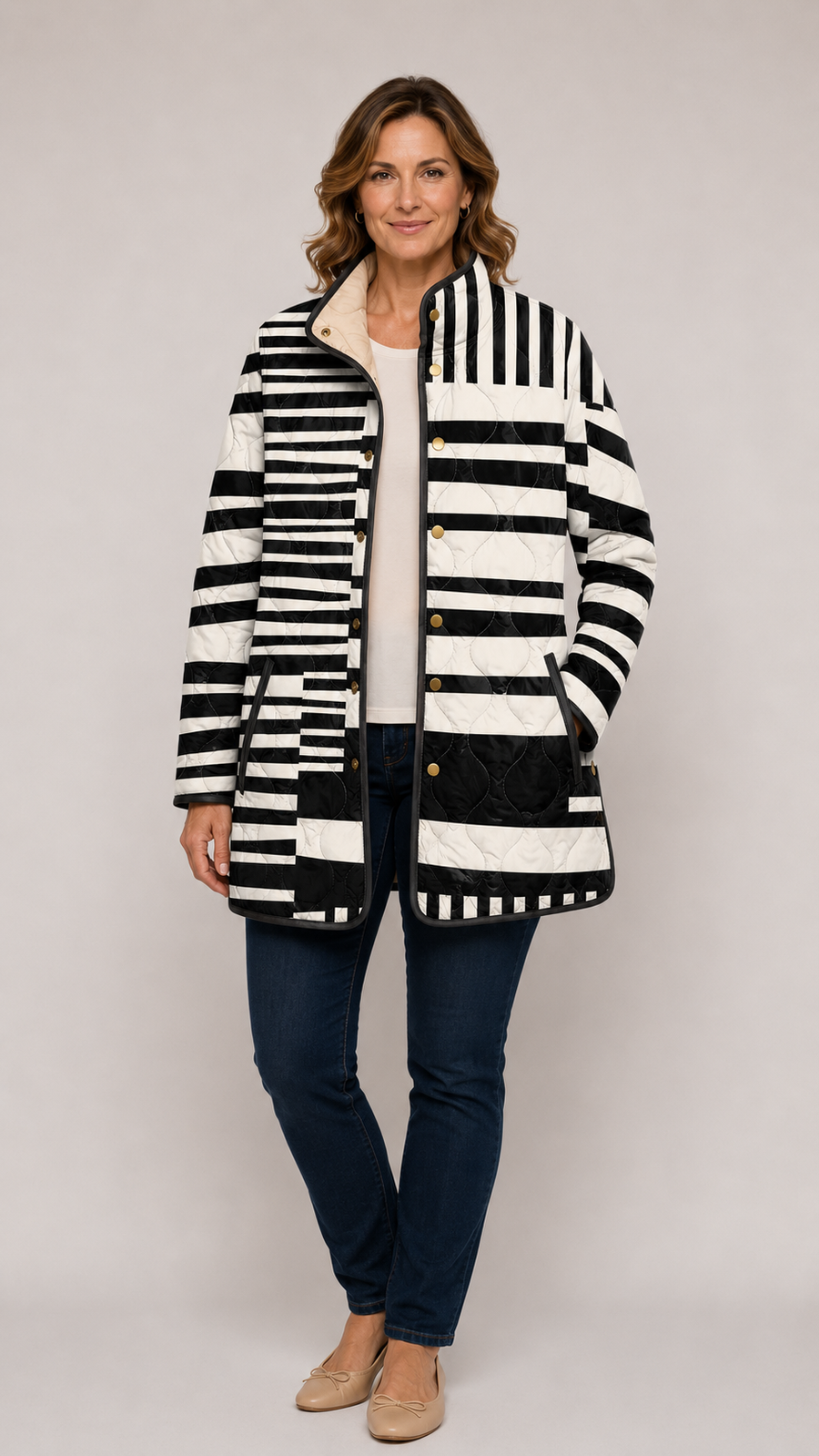 ELODIE™ | Abstract Padded Jacket Black and White