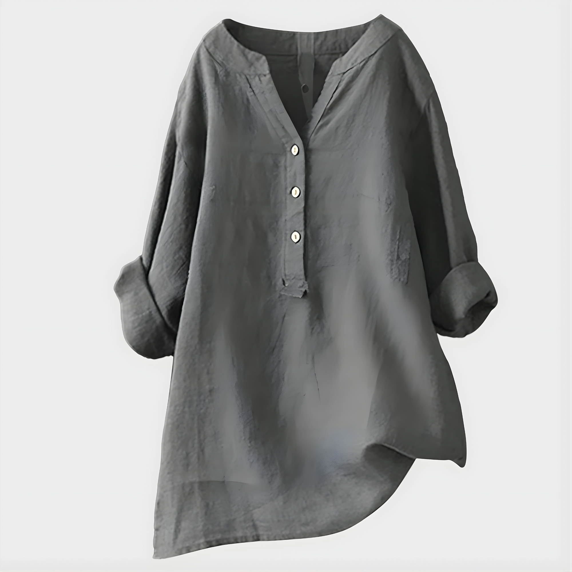 Veronique Elegant Cotton-Linen V-Neck Blouse