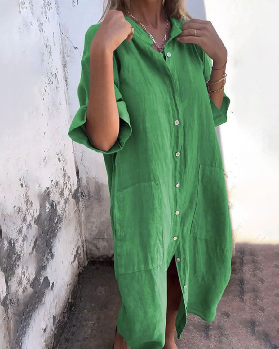 Alondra™ Cotton Linen Shirt Long Dress