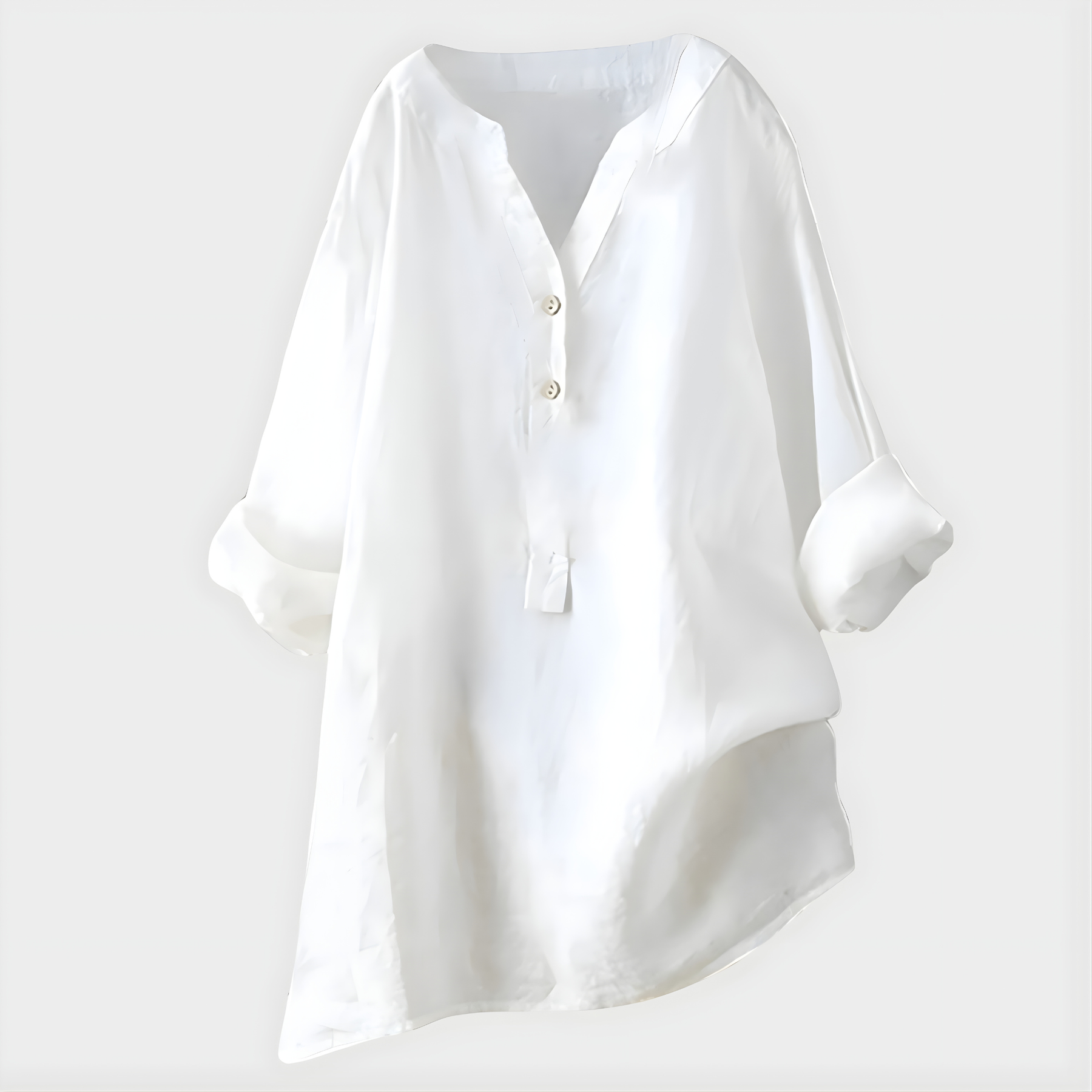 Veronique Elegant Cotton-Linen V-Neck Blouse