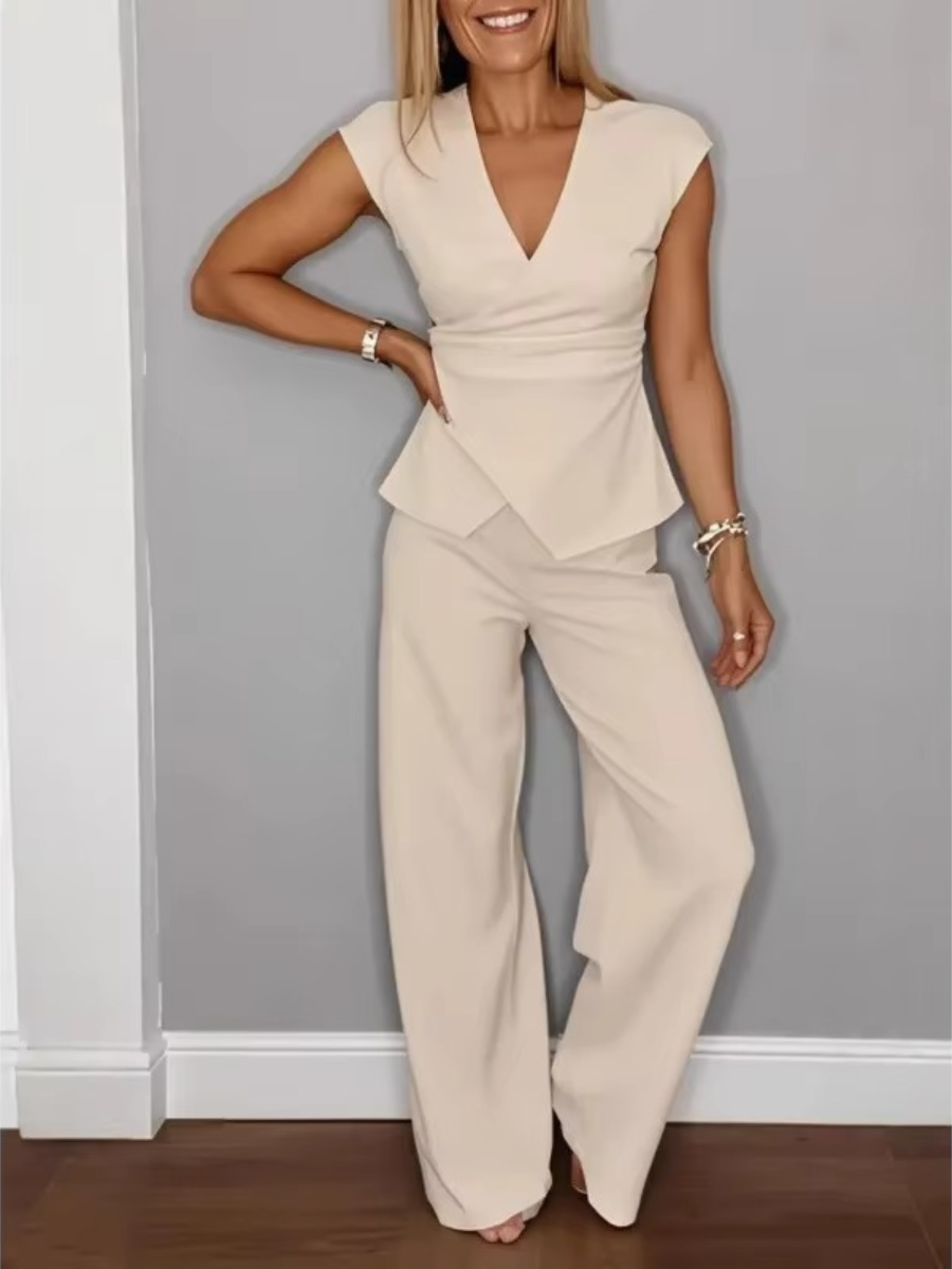 Natalie™ Elegant V-Neck Top & Trousers Set