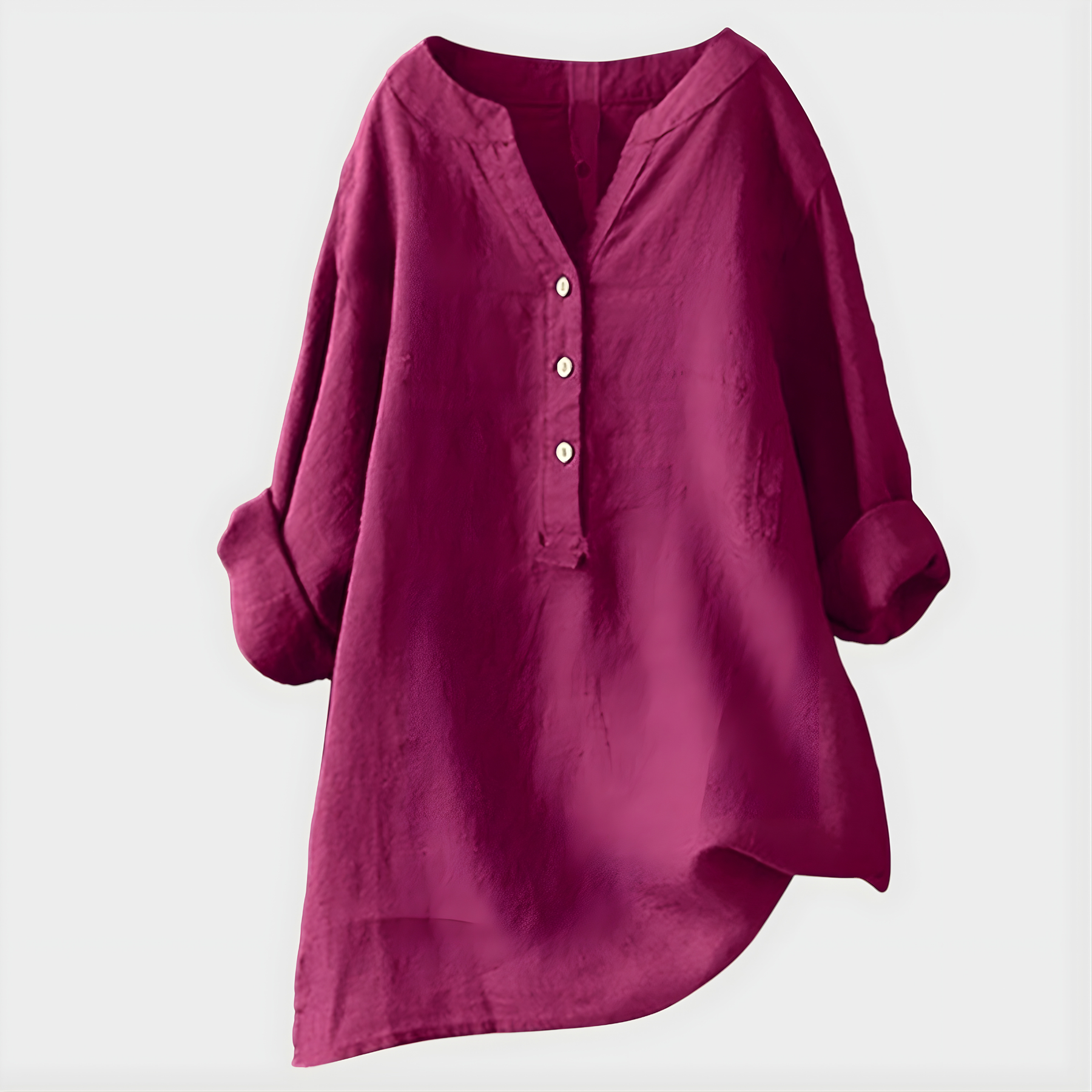 Veronique Elegant Cotton-Linen V-Neck Blouse