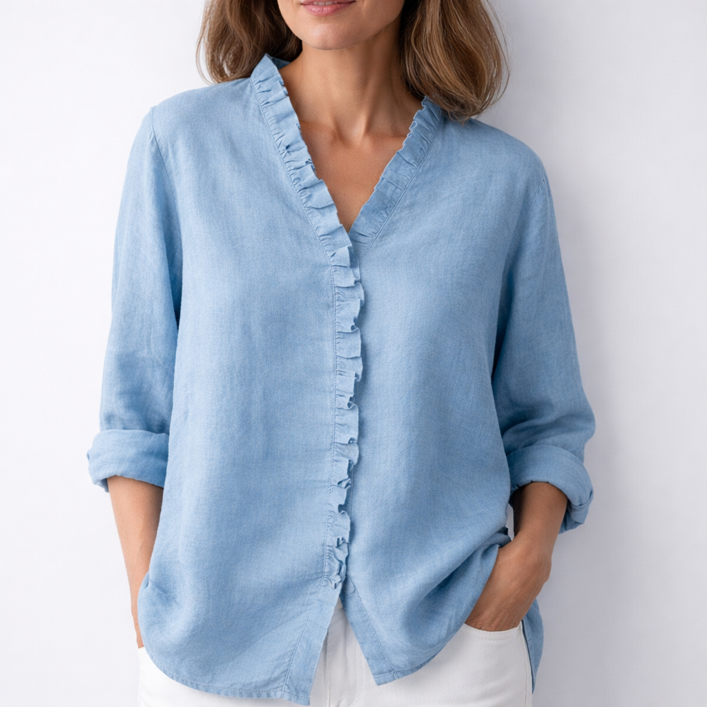 Luisa™ Elegant Ruffled Linen Blend Shirt