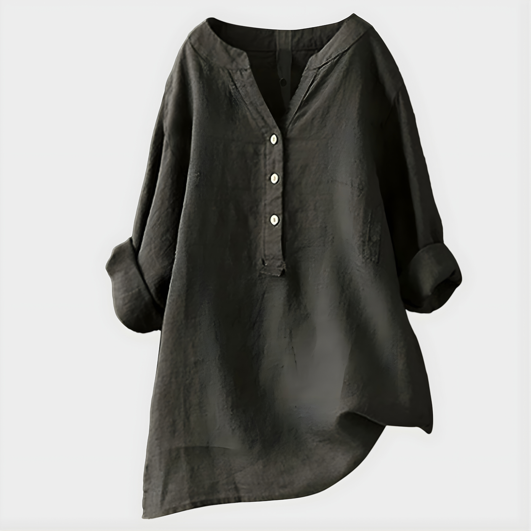 Veronique Elegant Cotton-Linen V-Neck Blouse