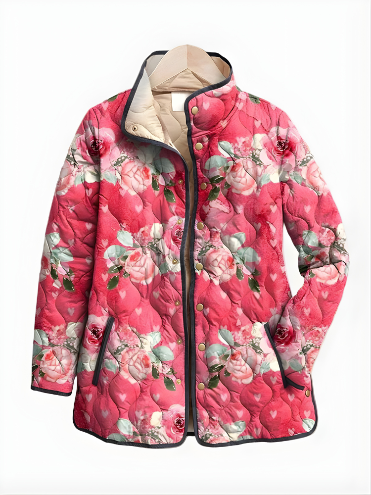 ASTRID™ | Charming Quilted Jacket with Pink Floral Print