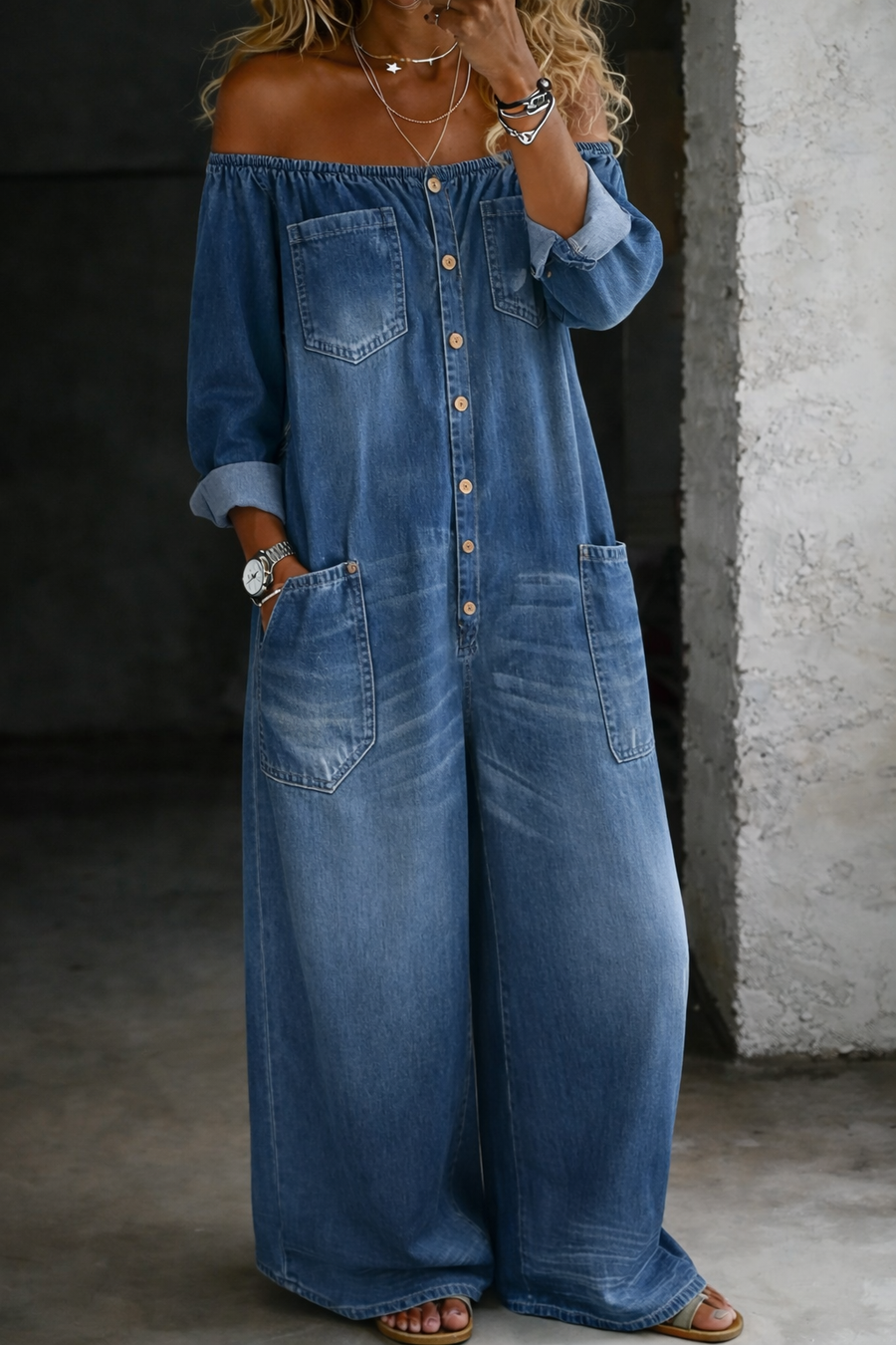 Donna | Off Shoulder Long Sleeve Jumpsuit