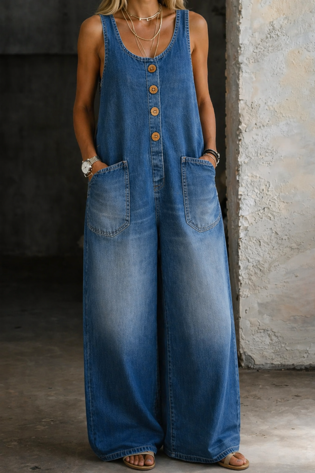 Jade | Vintage Washed Cotton Denim Overalls