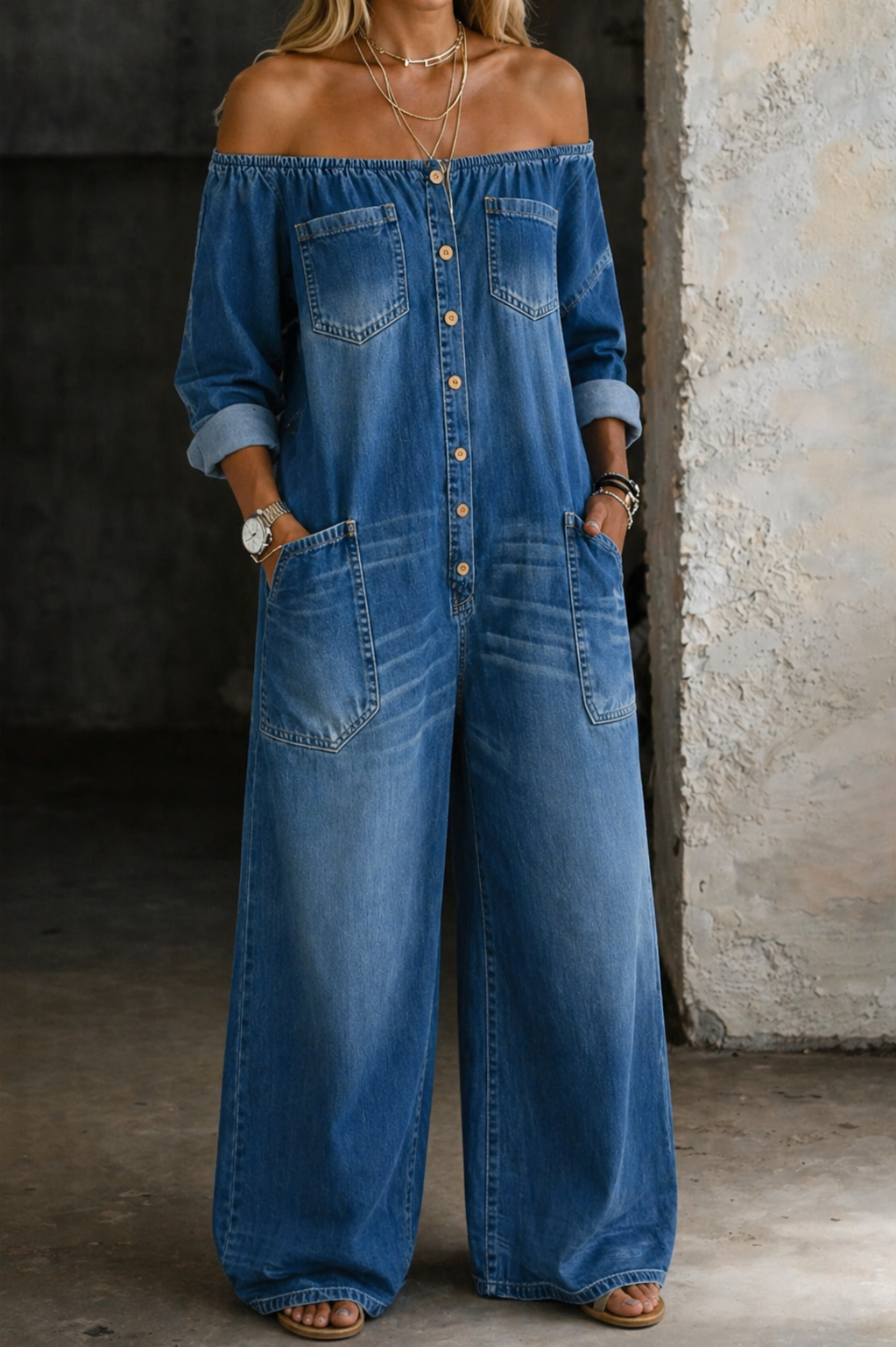 Donna | Off Shoulder Long Sleeve Jumpsuit