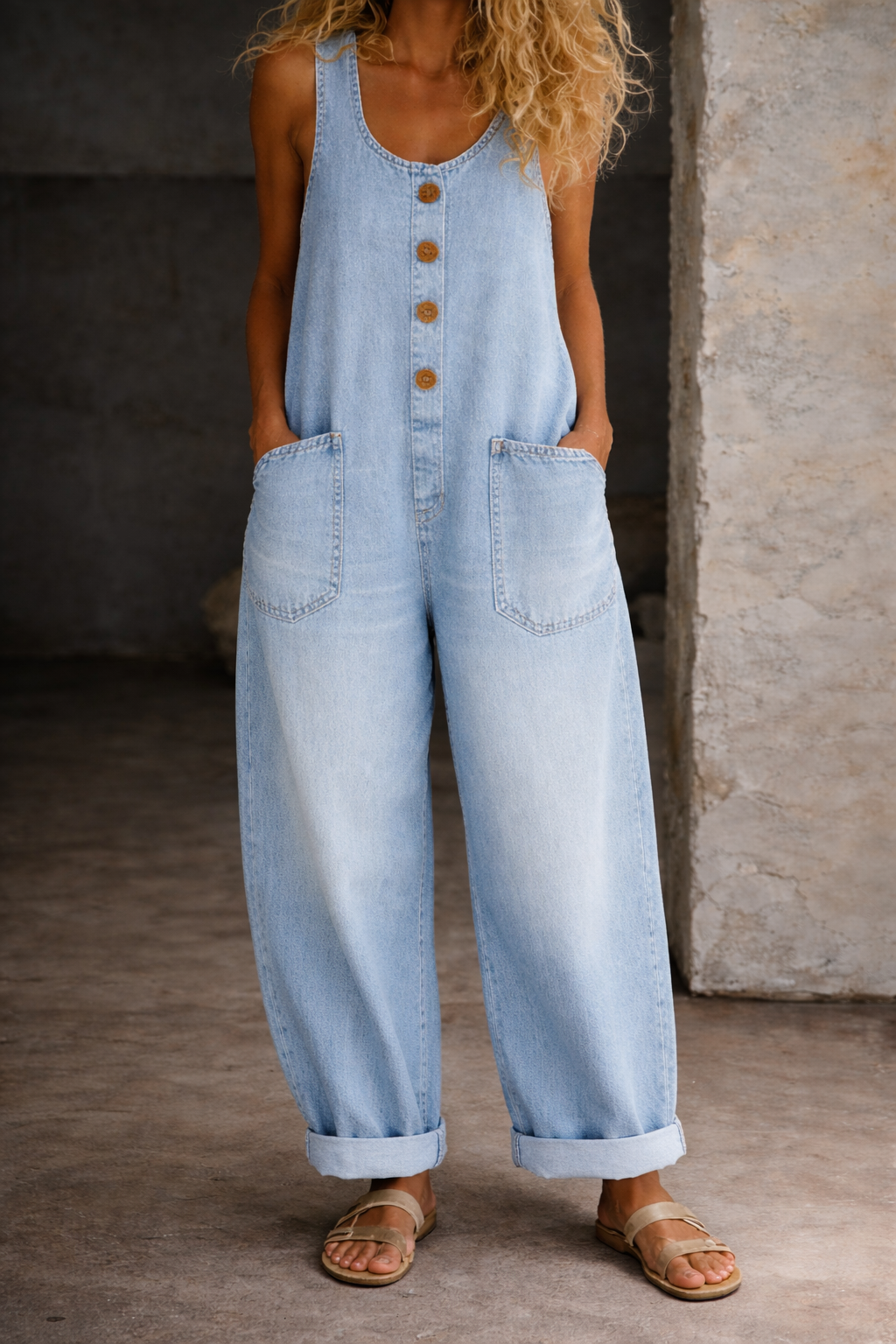 Briana | Vintage Washed Cotton Denim Overalls