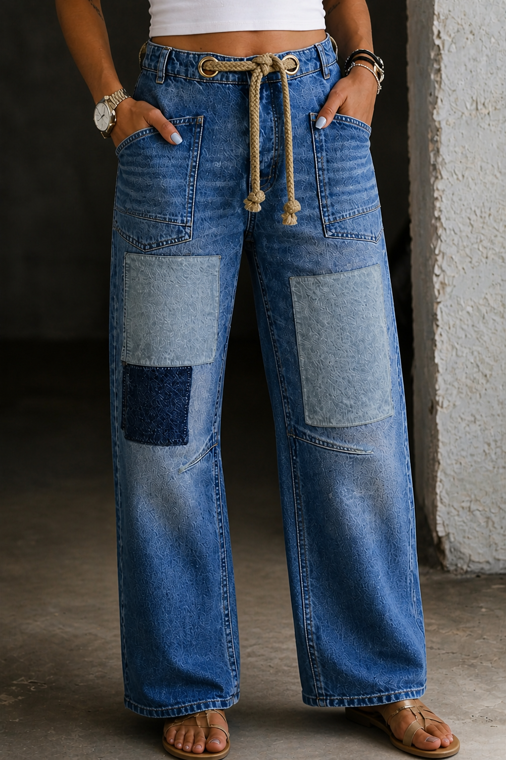 Yaretzi | Patchwork Drawstring Jeans