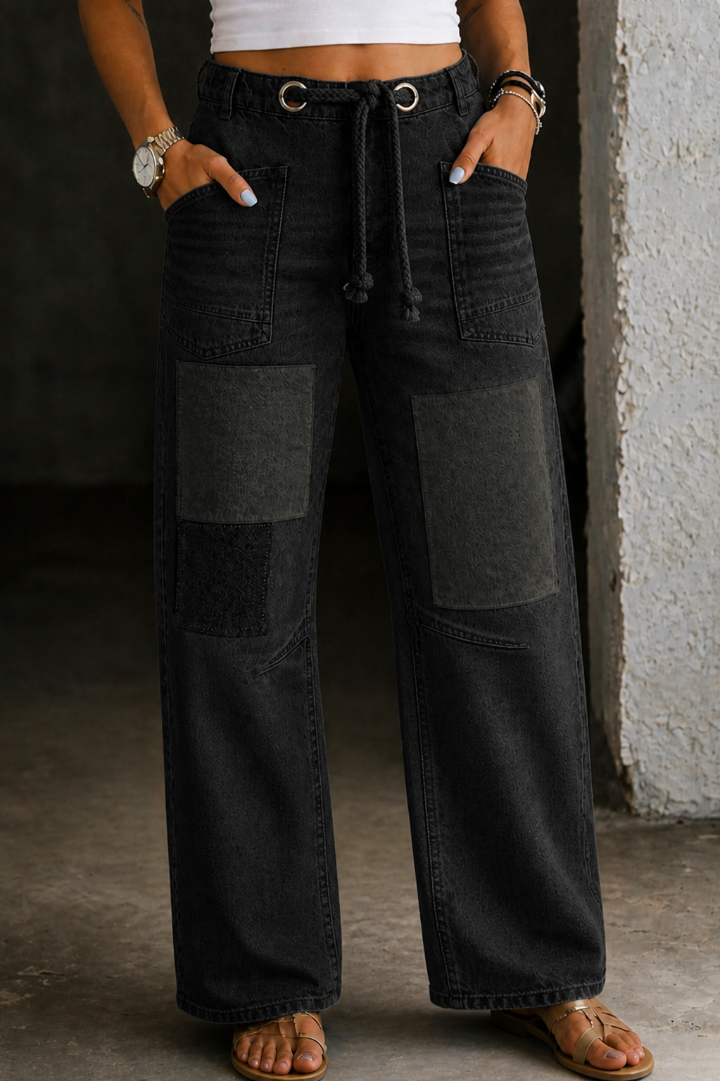 Yaretzi | Patchwork Drawstring Jeans