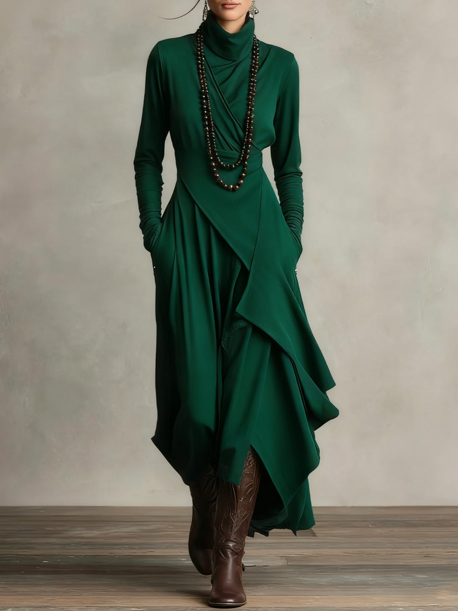 Arielle™ Vintage Asymmetrical Turtleneck Dress