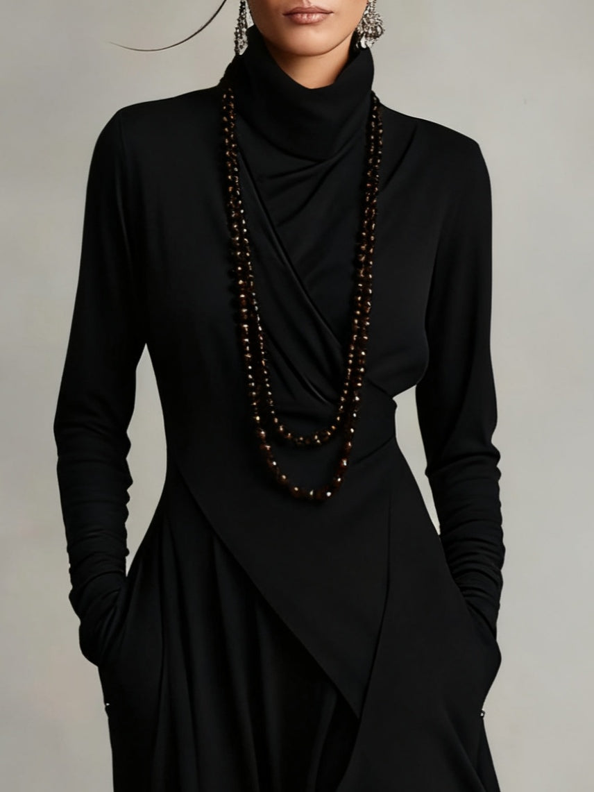 Arielle™ Vintage Asymmetrical Turtleneck Dress