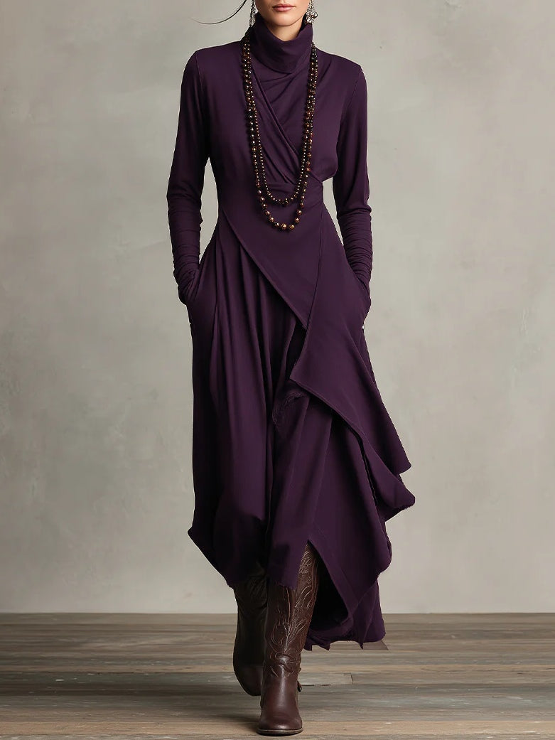 Arielle™ Vintage Asymmetrical Turtleneck Dress