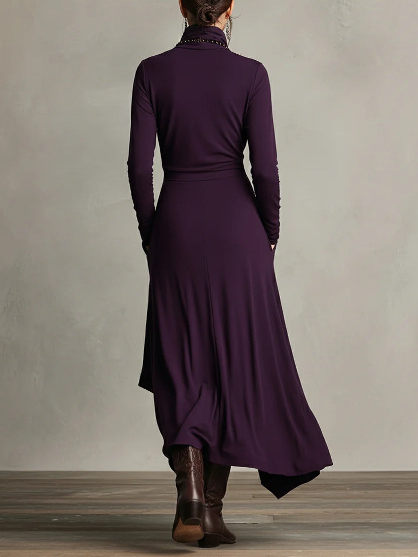Arielle™ Vintage Asymmetrical Turtleneck Dress