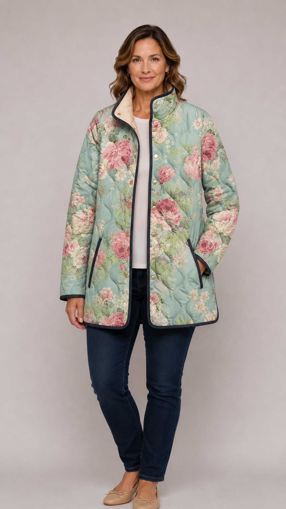 LISA™ | Quilted Jacket with Retro Floral Pattern