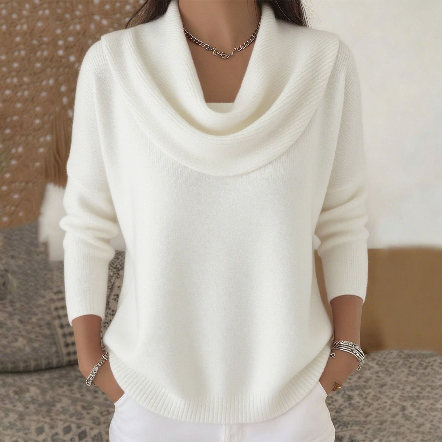 Marie Elegant Cowl Neck Knit Sweater