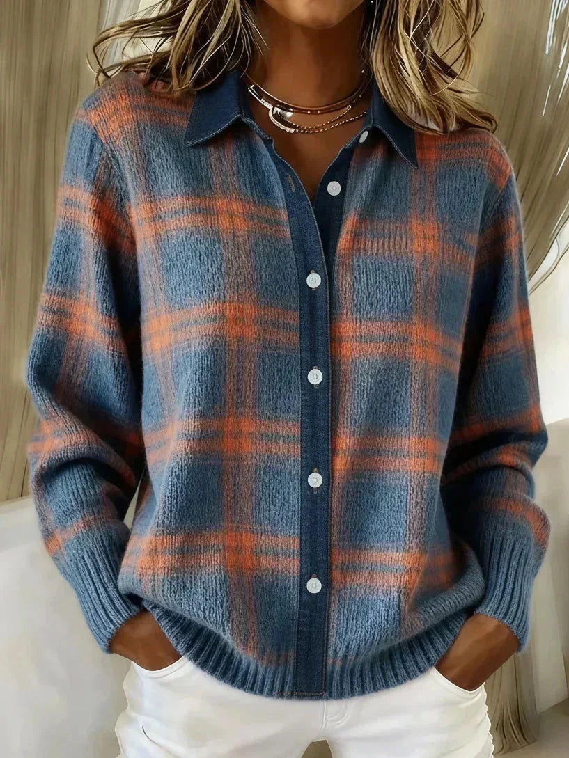 Haley Cozy Plaid Knit Cardigan