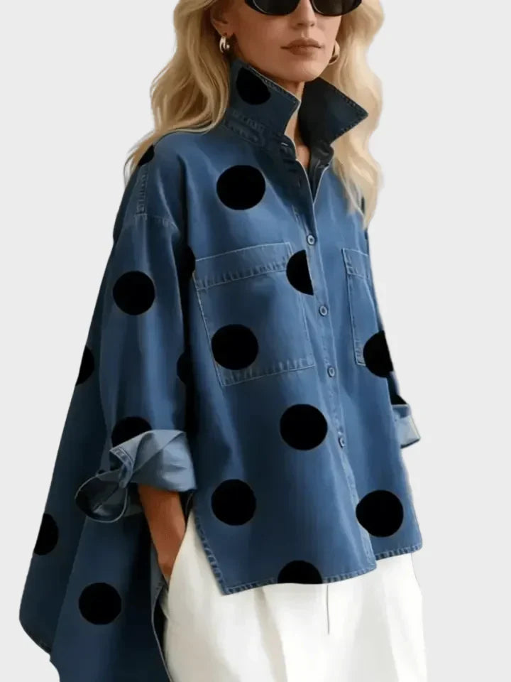 Pollie™ Artistic Polka Dot Denim Top