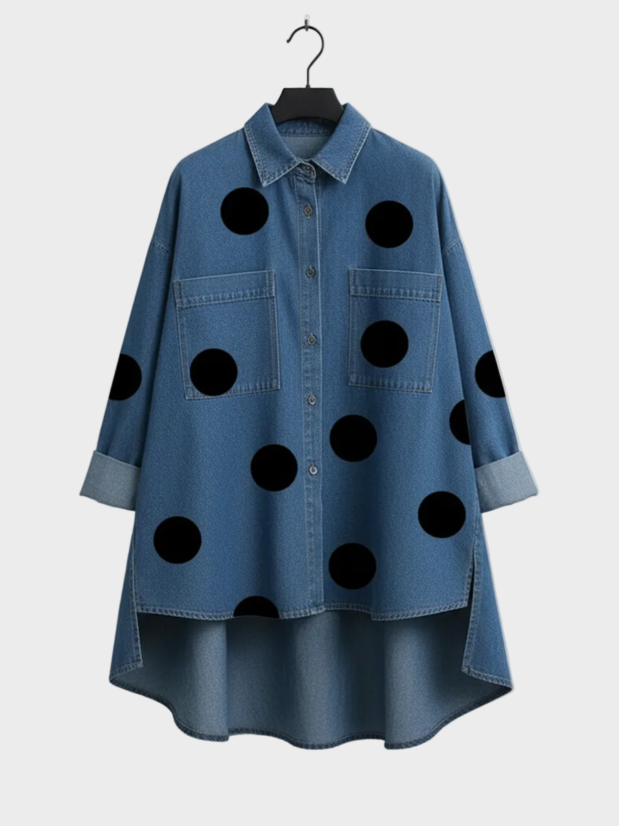 Pollie™ Artistic Polka Dot Denim Top