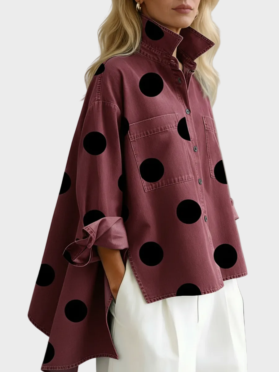 Pollie™ Artistic Polka Dot Denim Top