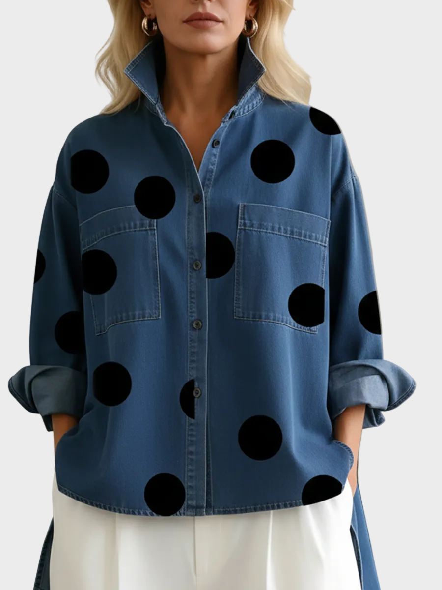Pollie™ Artistic Polka Dot Denim Top