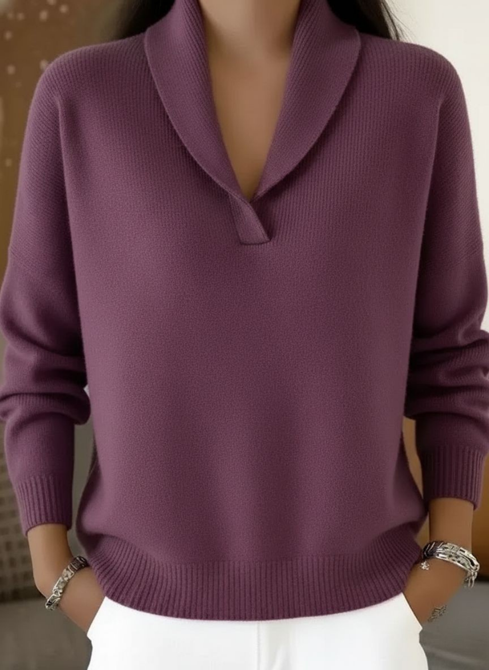 Isabelle Elegant Shawl Collar Knit Jumper